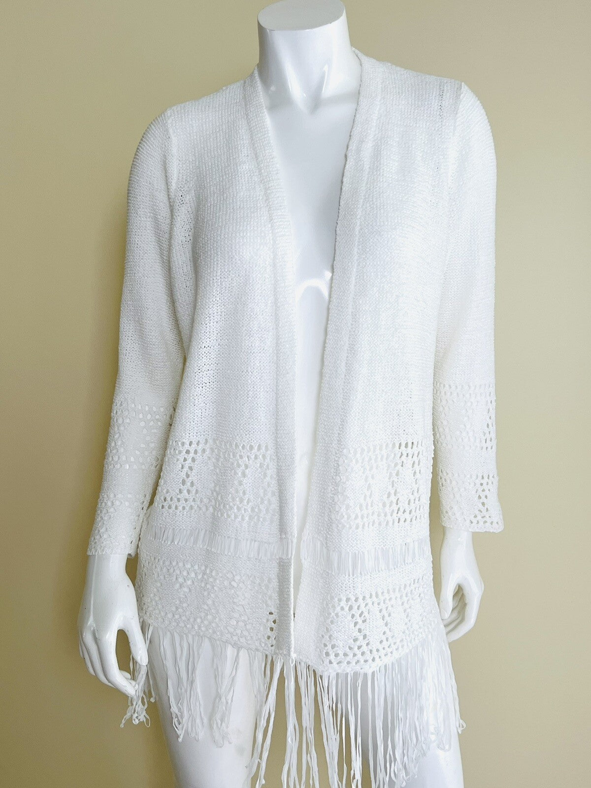 Michael Kors - White Crochet Fringe Cardigan Sweater Bohemian Style image 0