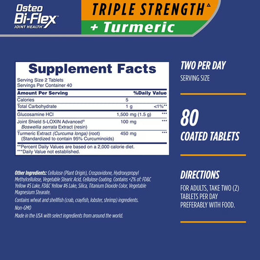 Osteo - Bi-Flex Joint Health (EXP-07/25) - Triple Strength Turmeric (80 Tablets) image 1