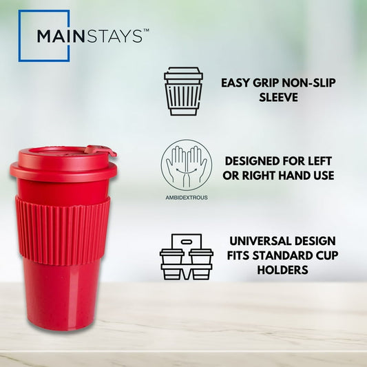 Mainstays 18oz Plastic To Go Coffee Tumbler, Red image 1