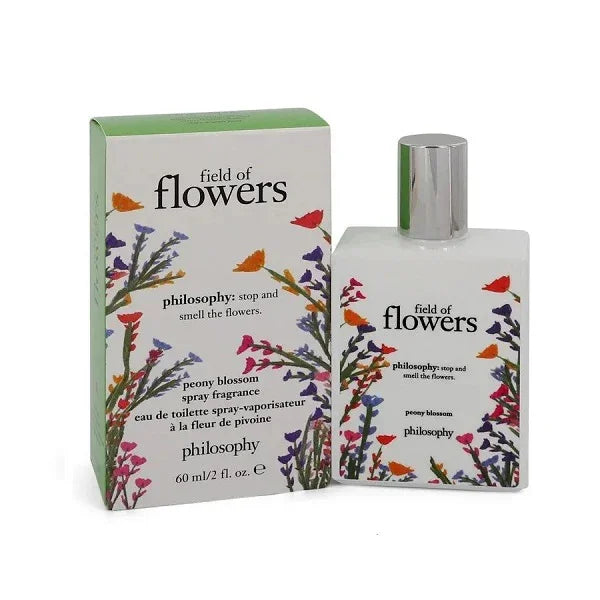 Field of Flowers peony blossom perfume bottle and box with floral design and silver cap