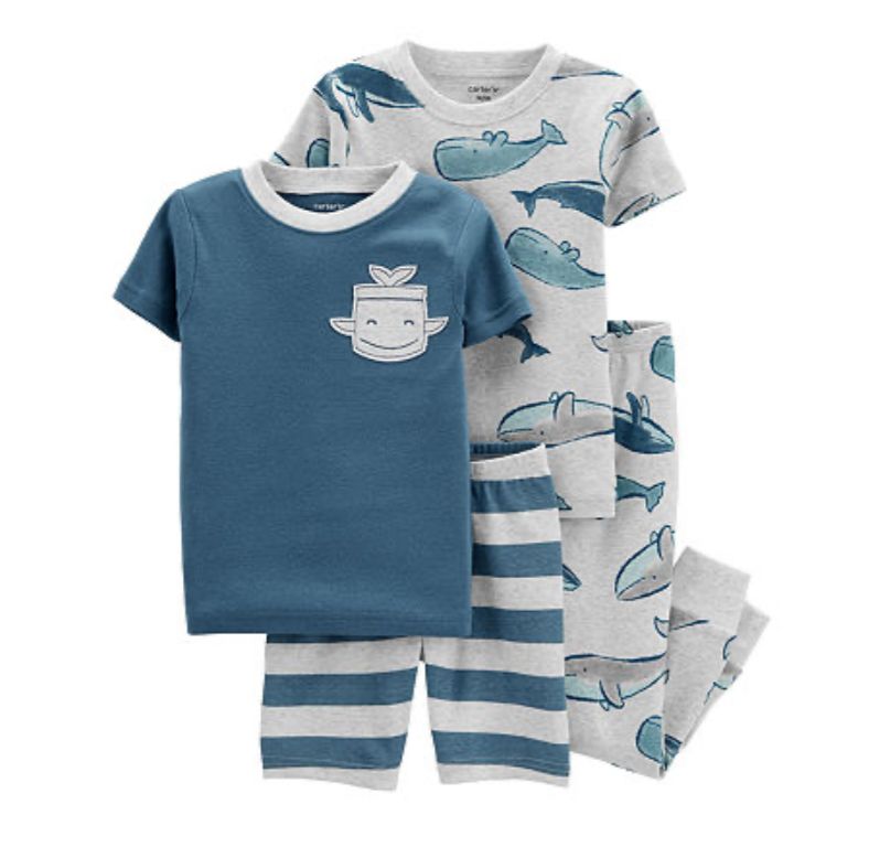 Carter's - Whale 100% Snug Fit Cotton PJs, Toddler Boys 4 PC Pajama Set, 4t, Blue