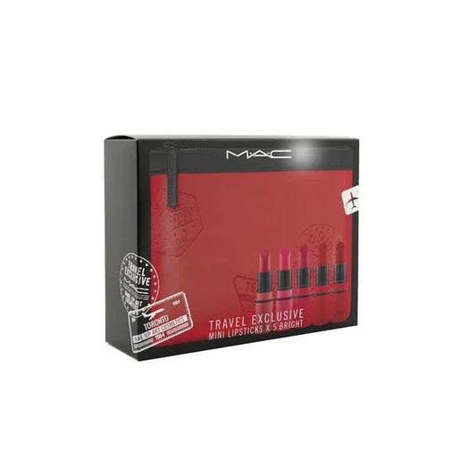 Travel exclusive mini lipstick set with five bright shades in a red pouch packaging