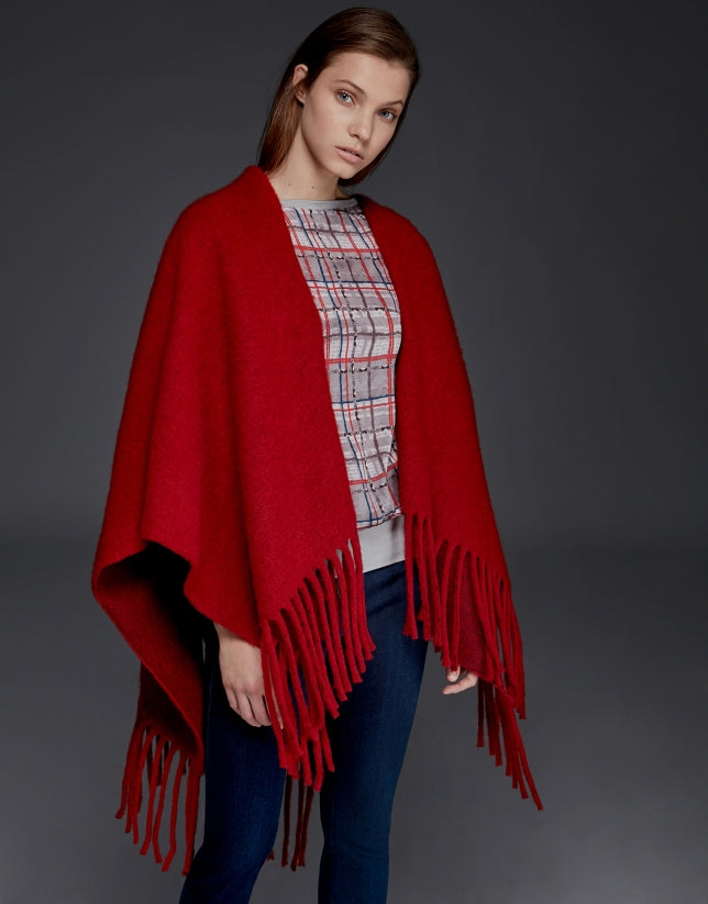 Roberto Verino - Red poncho with fringe image 1