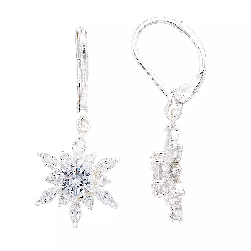 Women's Napier Silver-Toned Cubic Zirconia Leverback Drop Earrings image 0