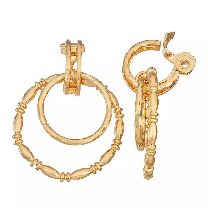 Napier Gold Tone Double Open Circle Clip-On Drop Earrings image 0