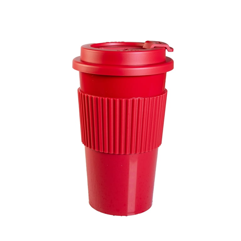 Mainstays 18oz Plastic To Go Coffee Tumbler, Red image 0