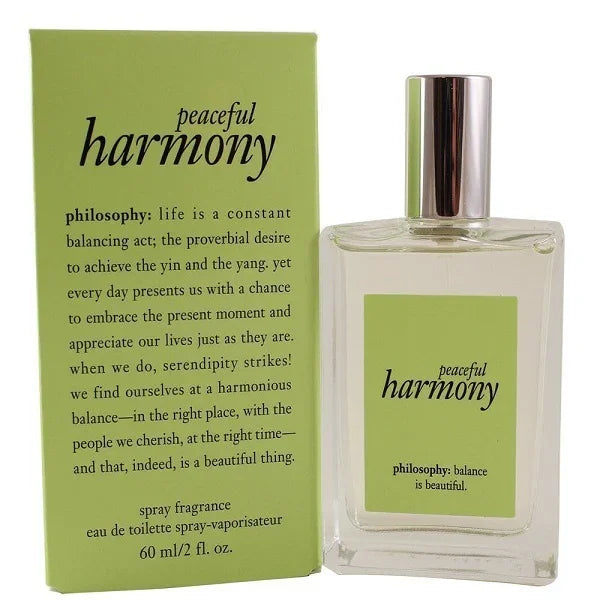 Philosophy Peaceful Harmony perfume spray with green box, 60ml bottle, fragrance product.