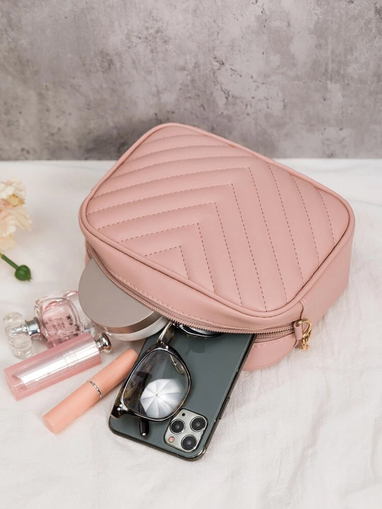 Shein - Mini Minimalist Chevron Square Chain Bag - Pink image 4