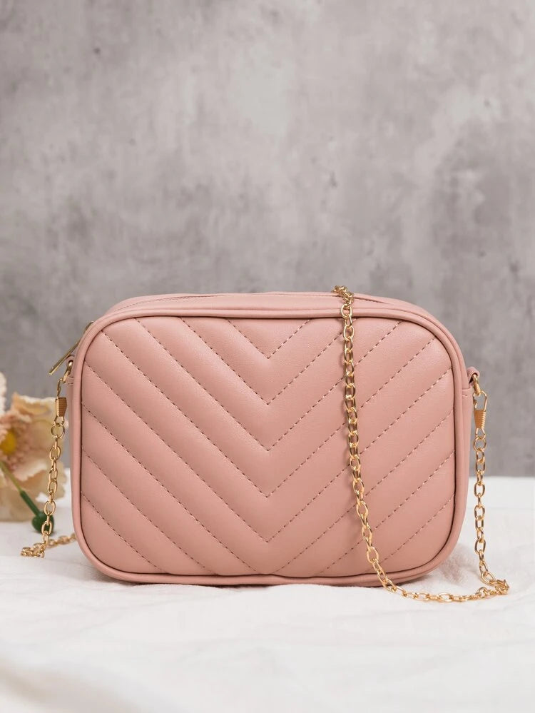 Shein - Mini Minimalist Chevron Square Chain Bag - Pink image 0