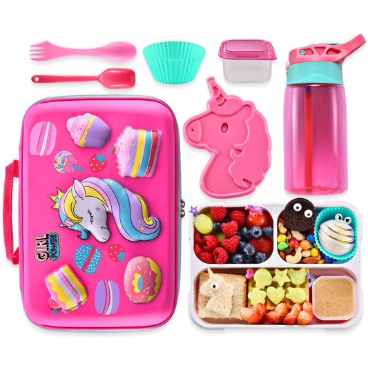 COO&KOO Unicorn Insulated Lunch Box Set with 3 Compartment Ice Pack Water Bottle Silicon Cap Spoon Salad Container Kid's School Supplies Ideal for Age 7-15 image 0