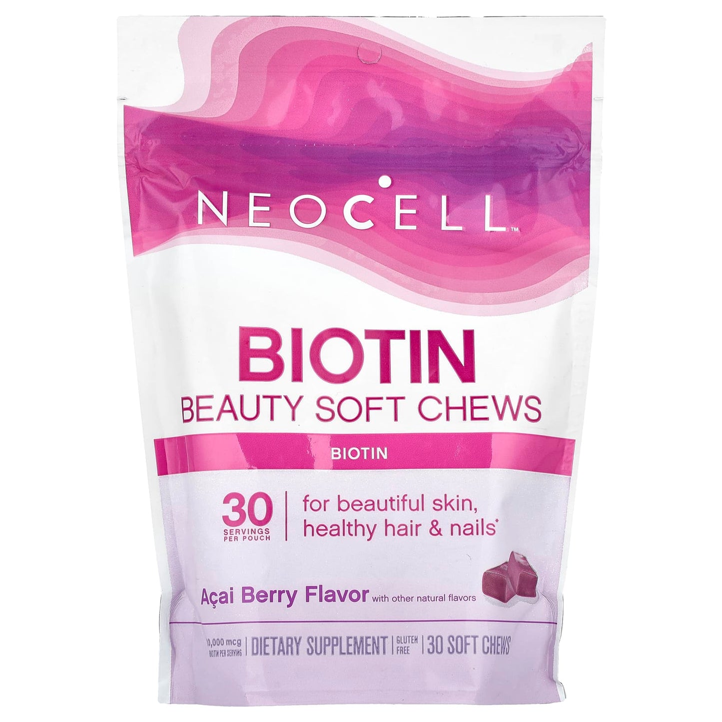 NeoCell - Biotin Beauty Soft Chews, Acai Berry , 10,000 mcg, 30 Soft Chews image 0