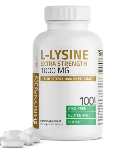 Bronson L-Lysine Extra Strength 1000 MG per Tablet High Potency, Immune Support & Supports Collagen Synthesis, Non-GMO, 100 Vegetarian Tablets image 0