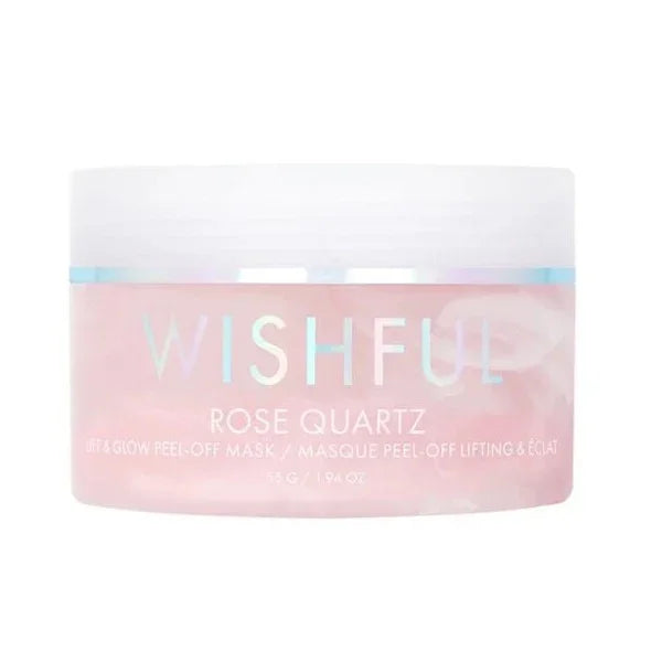Wishful Rose Quartz Lift & Glow pink peel-off face mask jar with white lid