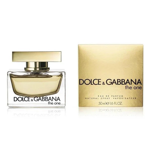 Dolce & Gabbana The One 50ml perfume bottle with matching gold box, clear and elegant design