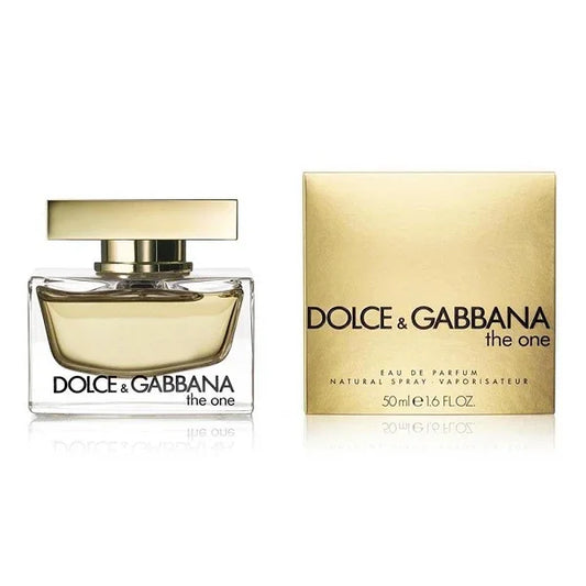 Dolce & Gabbana The One 50ml perfume bottle with matching gold box, clear and elegant design
