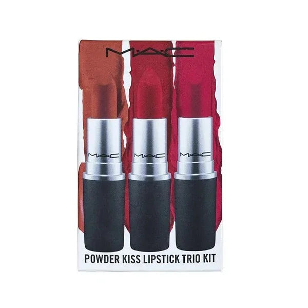 Powder Kiss Lipstick Trio Kit with three lipstick shades in decorative box
