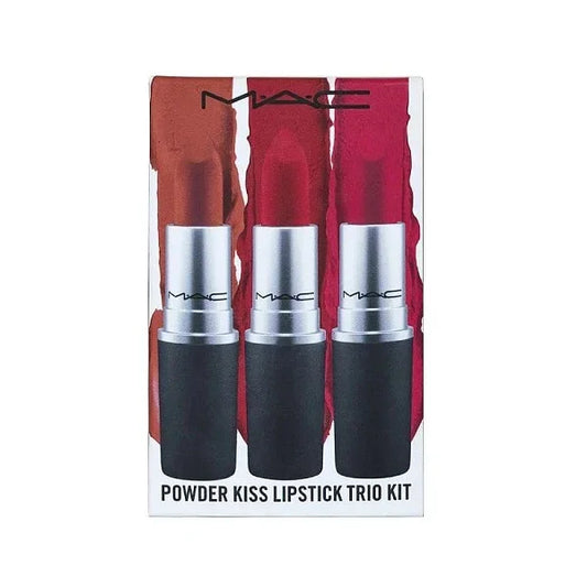 Powder Kiss Lipstick Trio Kit with three lipstick shades in decorative box