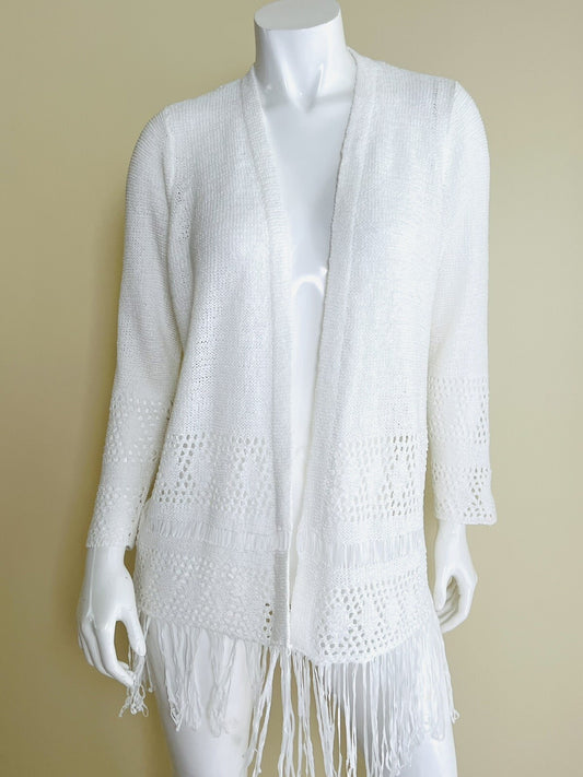 Michael Kors - White Crochet Fringe Cardigan Sweater Bohemian Style image 0
