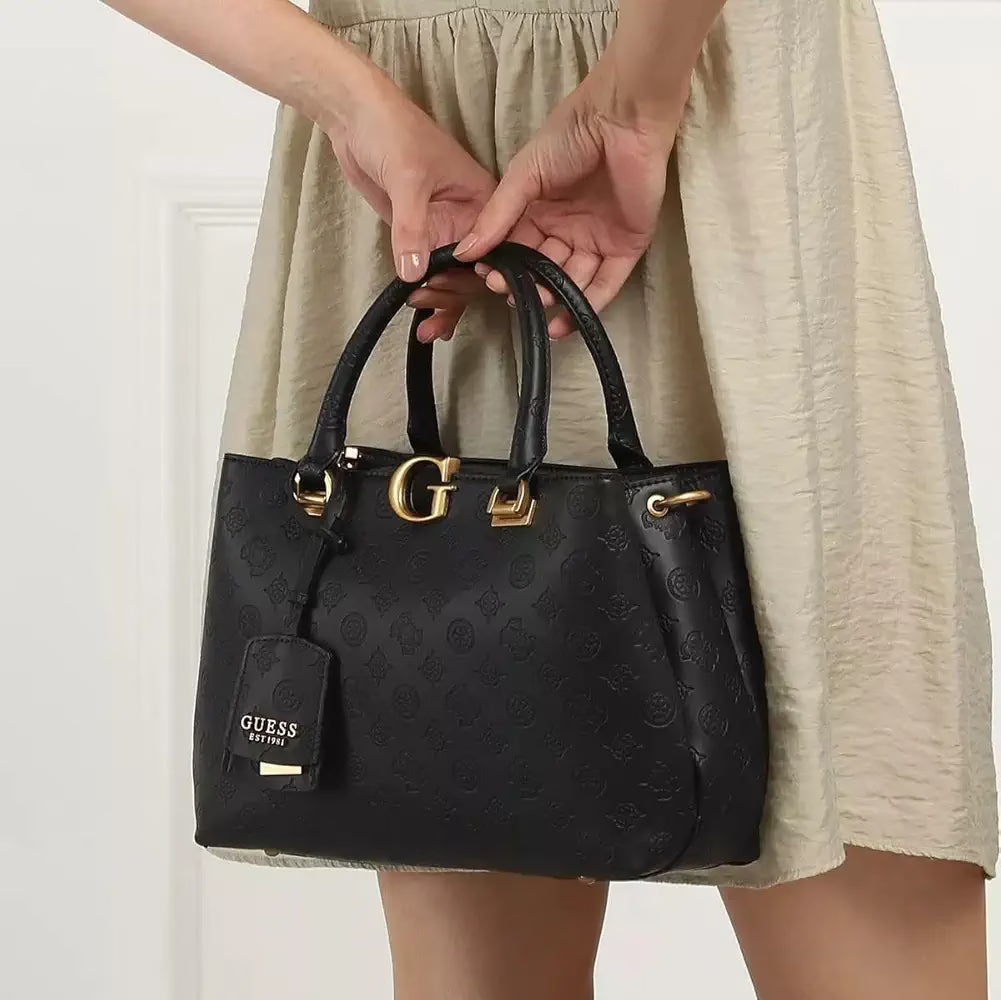 Guess - G Vibe Girlfriend Zipper Closure PU Women's Satchel Handbag (Black,Medium) image 1