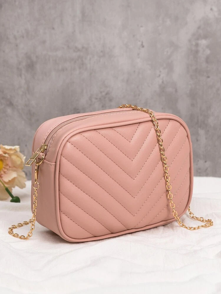 Shein - Mini Minimalist Chevron Square Chain Bag - Pink image 2