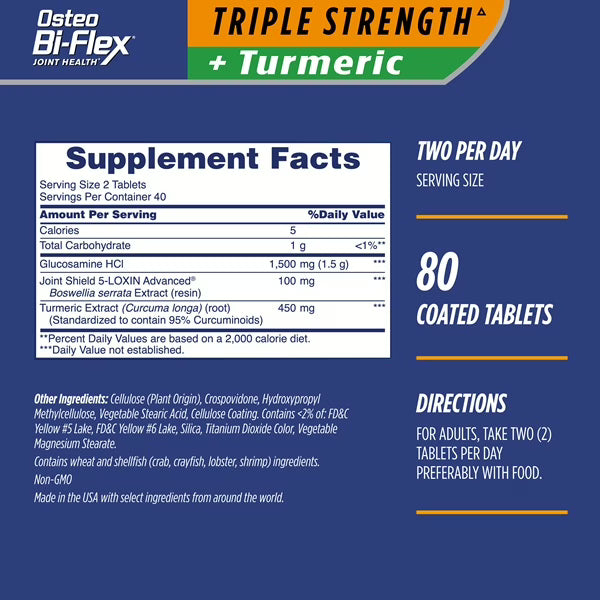 Osteo - Bi-Flex Joint Health (EXP-07/25) - Triple Strength Turmeric (80 Tablets) image 1