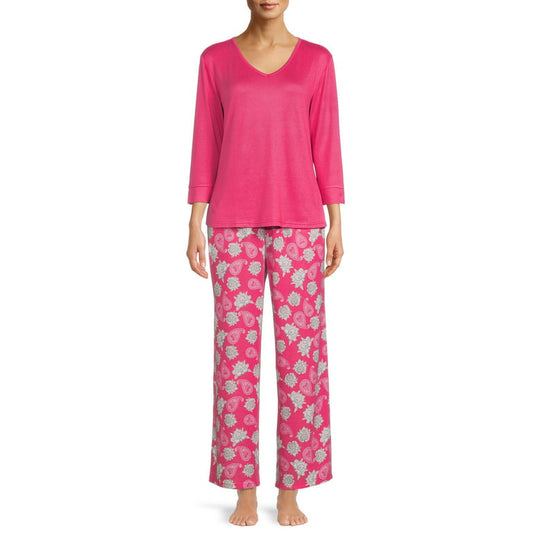 Hanes Women's V-Neck Top and Pants Pajama Set, 2-Piece - Small Size image 0