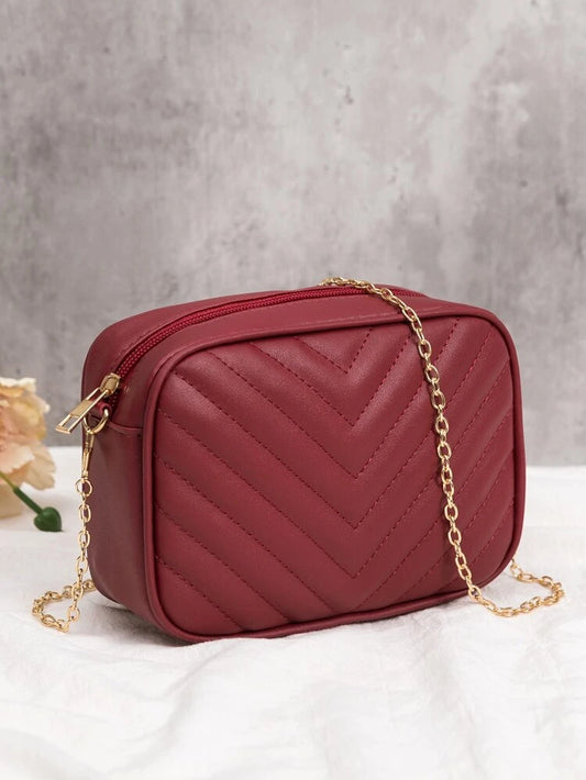 Shein - Mini Minimalist Chevron Square Chain Bag - Burgundy image 1
