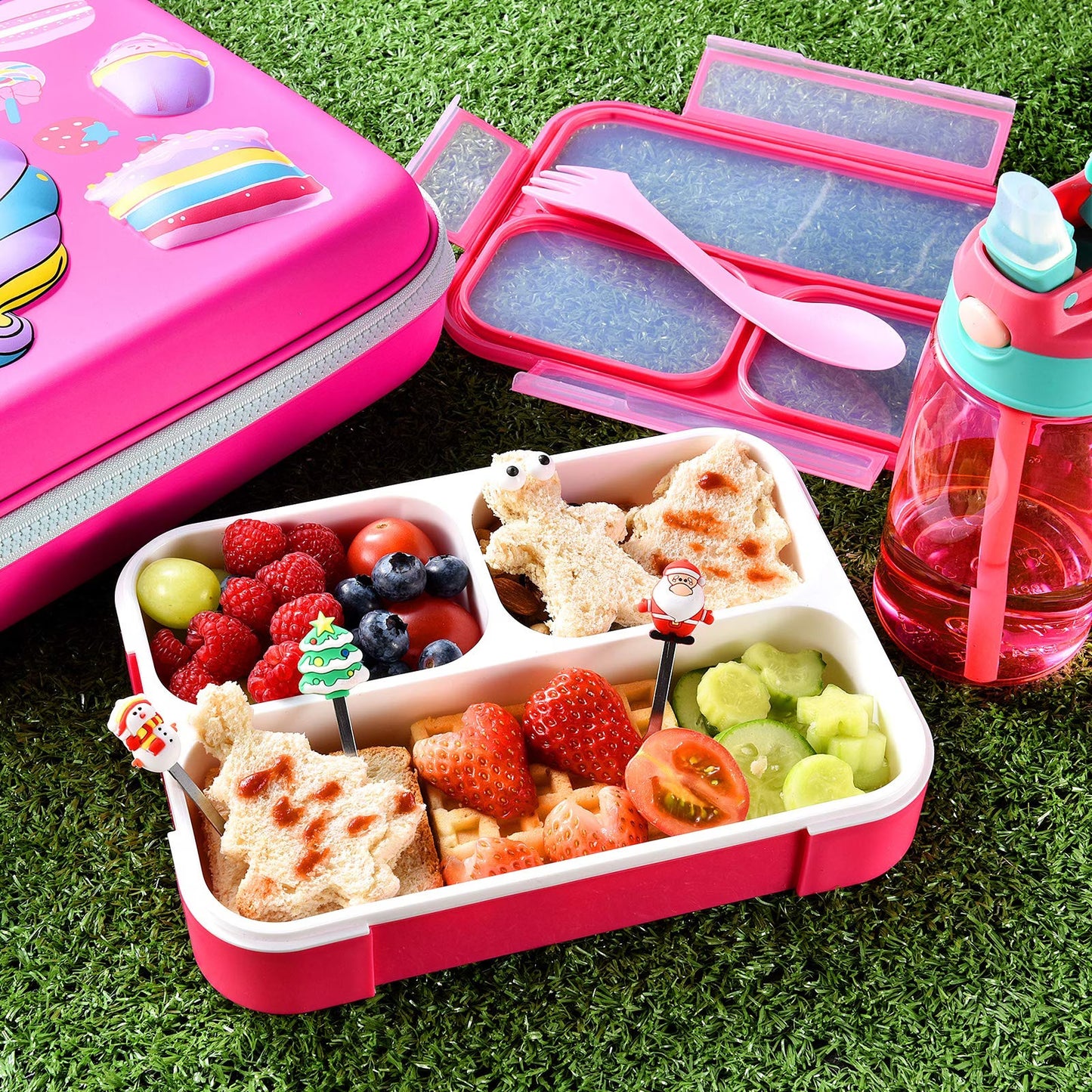 COO&KOO Unicorn Insulated Lunch Box Set with 3 Compartment Ice Pack Water Bottle Silicon Cap Spoon Salad Container Kid's School Supplies Ideal for Age 7-15 image 3