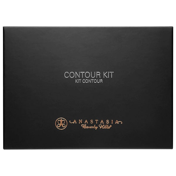 Black makeup contour kit palette with gold and silver text on the lid
