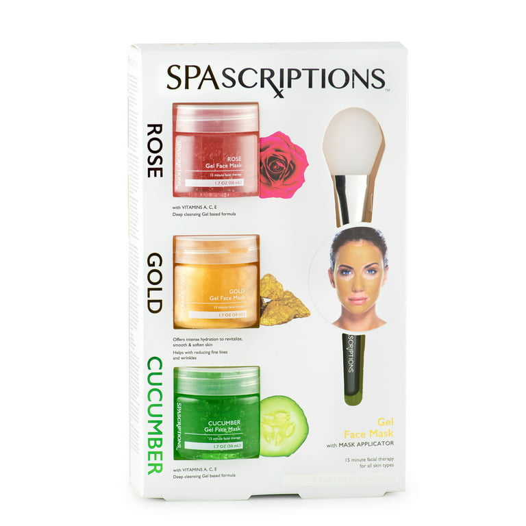 SPASCRIPTIONS - Rose, Gold & Cucumber Gel Face Mask with Mask Applicator - 1.7 oz - 3 Count image 0