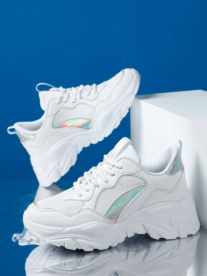 Shein - Holographic Detail Lace-up Front Chunky Sneakers image 0