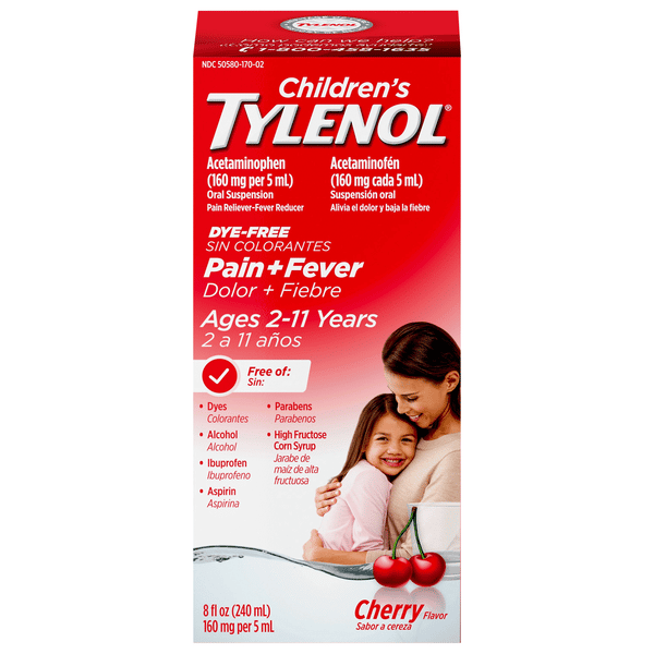 Tylenol - Children's Pain + Fever, Cherry Flavor, Dye-Free 2-11 Years image 0