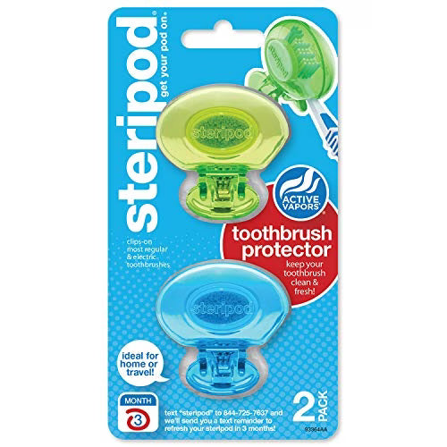 Steripod Clip-On Toothbrush Protector, Green and Blue, 2 Count image 0