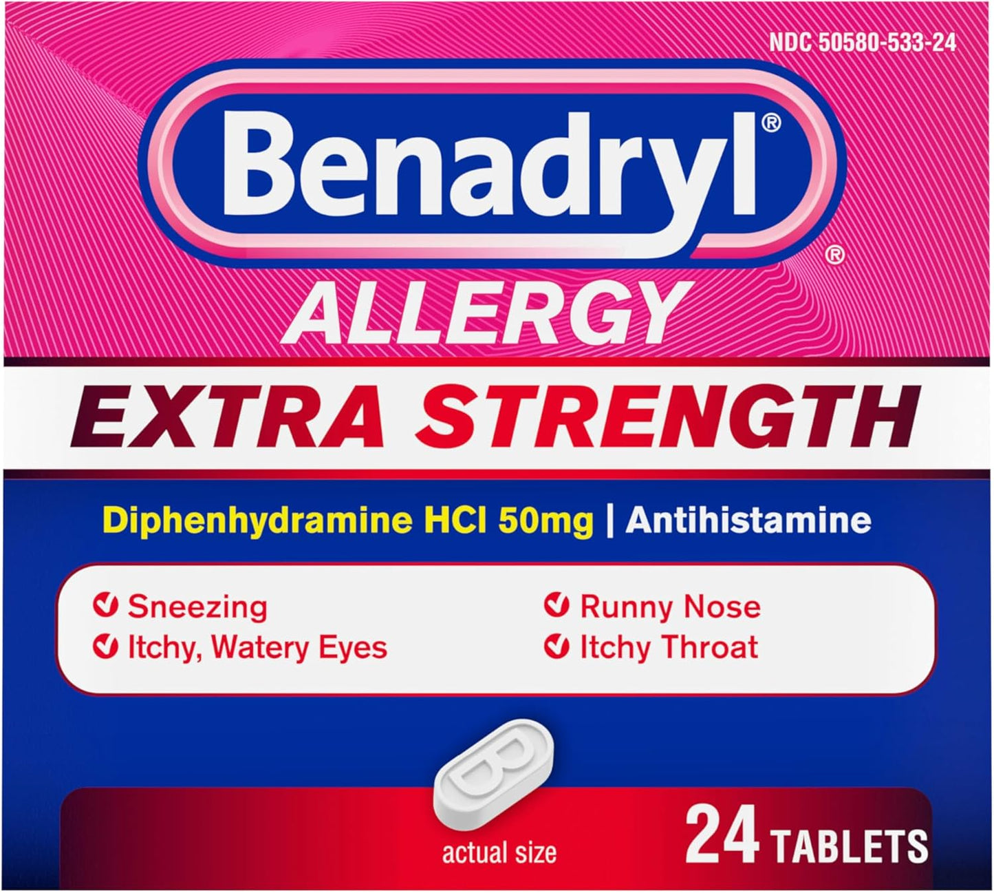 Benadryl - Extra Strength Allergy Relief Medicine, 24 Pack