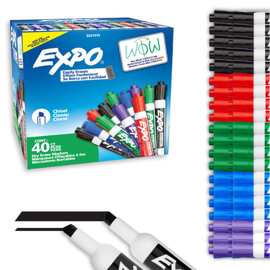 EXPO Dry Erase Markers, Low Odor Ink, Assorted Colours, Chisel Tip, 40 Count | Pakistan