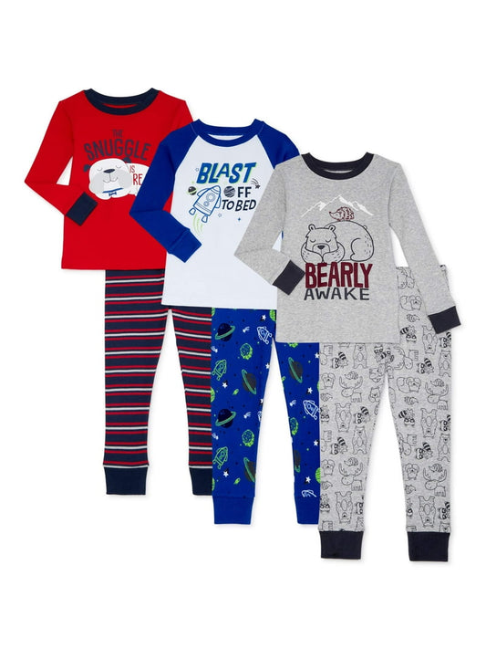 Wonder Nation Baby and Toddler Boy Long Sleeve Snug-Fit Pajamas, 4-Piece (3T) image 0