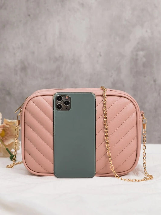 Shein - Mini Minimalist Chevron Square Chain Bag - Pink image 1