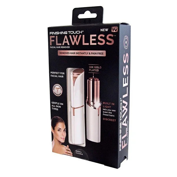 Facial hair remover for women in black and rose gold packaging, gentle for all skin types