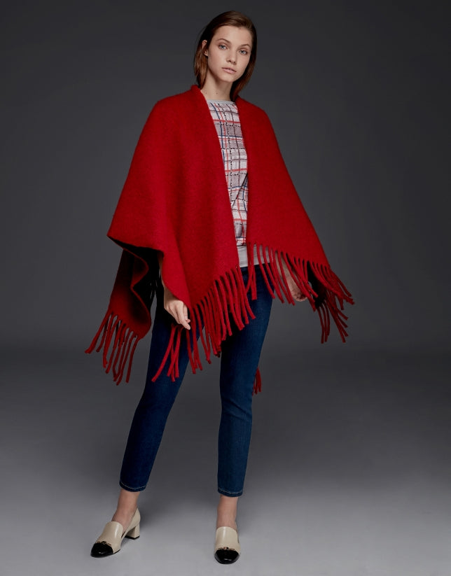 Roberto Verino - Red poncho with fringe image 0