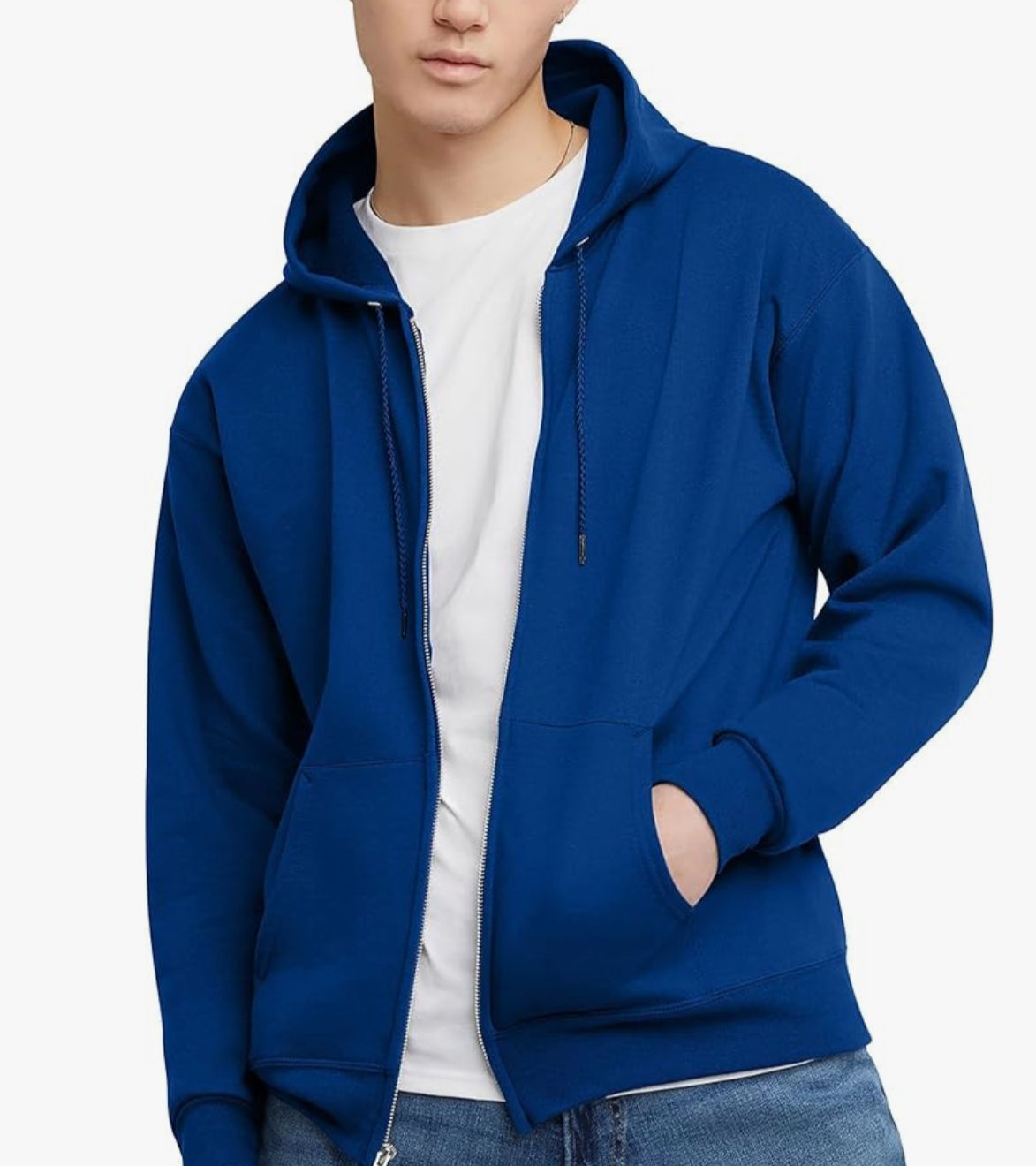 Hanes Mens & Big Mens EcoSmart Full Zip Fleece Hoodie Sweatshirt | Pakistan - Blue image