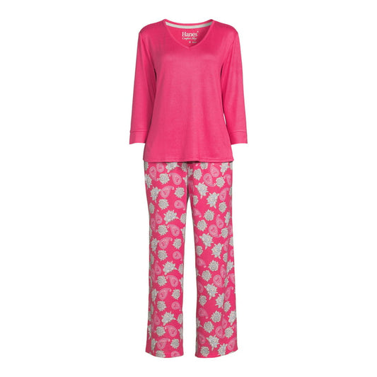 Hanes Women's V-Neck Top and Pants Pajama Set, 2-Piece - Small Size image 1