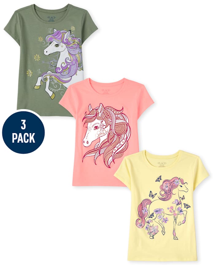 The Children’s Place  Girls Horse Graphic Tee 3-Pack - multi (7/8 Years) | Pakistan image 0