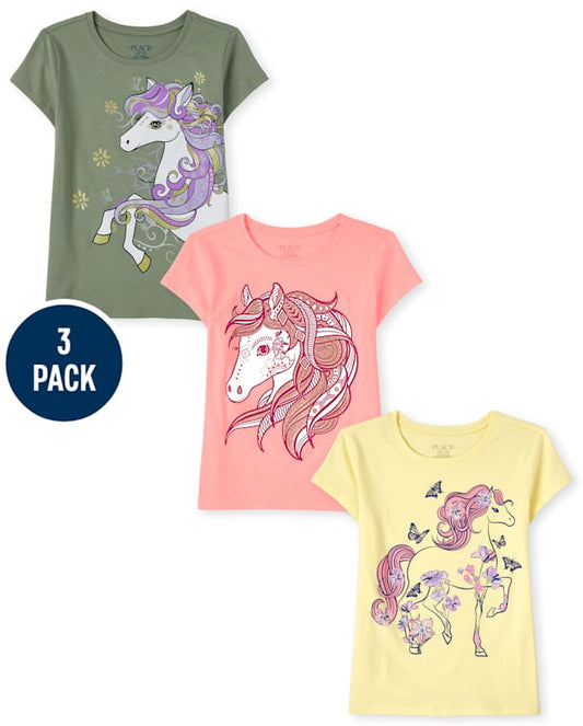 The Children’s Place  Girls Horse Graphic Tee 3-Pack - multi (7/8 Years) | Pakistan image 0