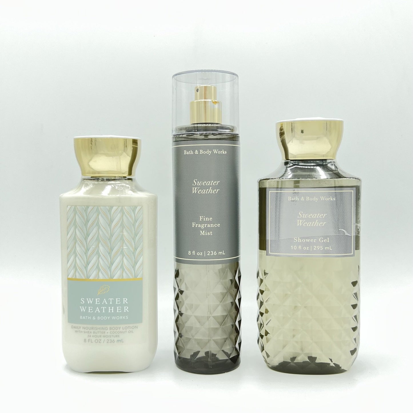 Bath & Body Works Sweater Weather 8oz Body Lotion, 8oz Fine Fragrance Mist and 10oz Shower Gel 3-Piece Bundle image 0