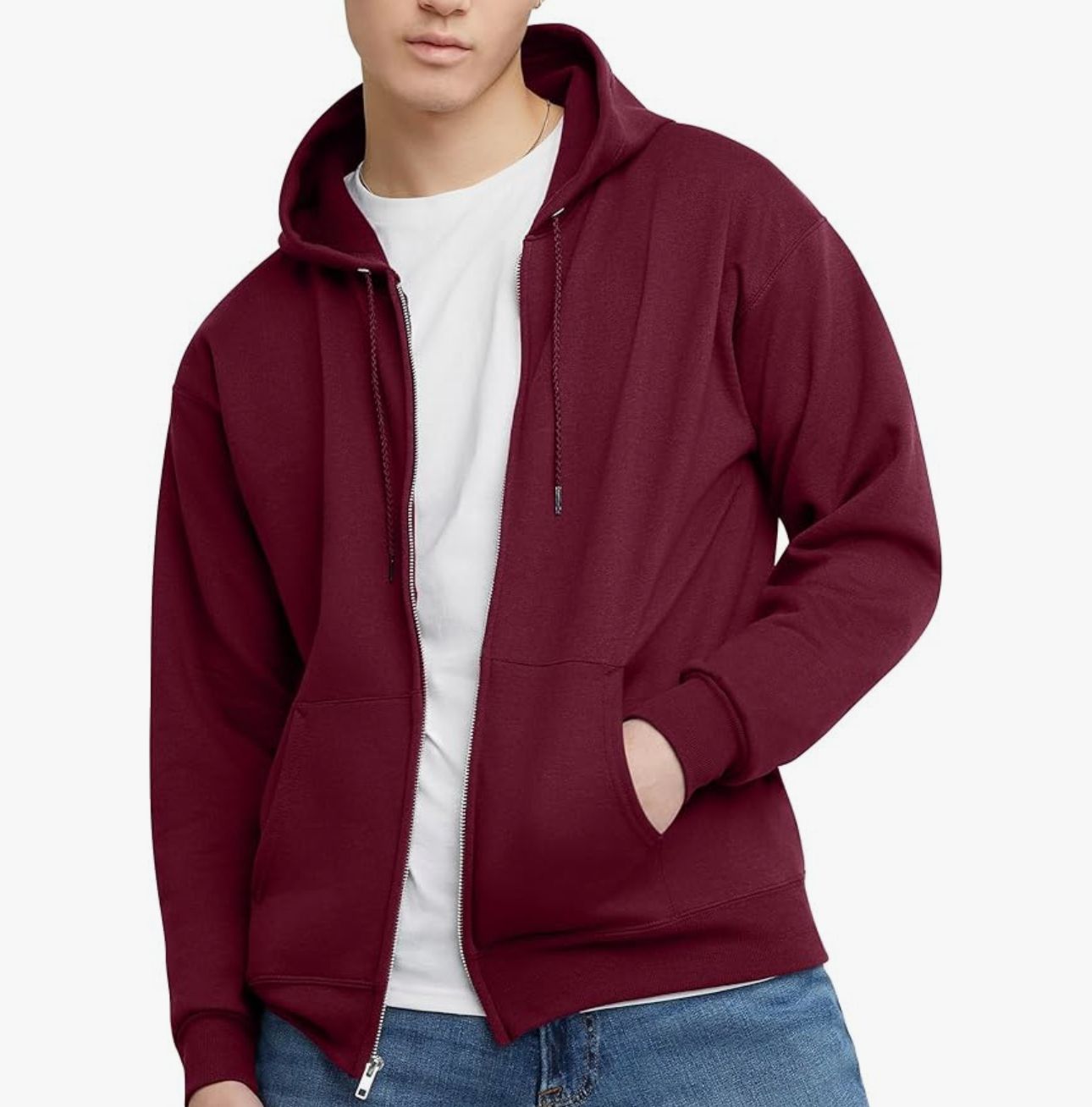 Hanes Mens & Big Mens EcoSmart Full Zip Fleece Hoodie Sweatshirt | Pakistan - Maroon image