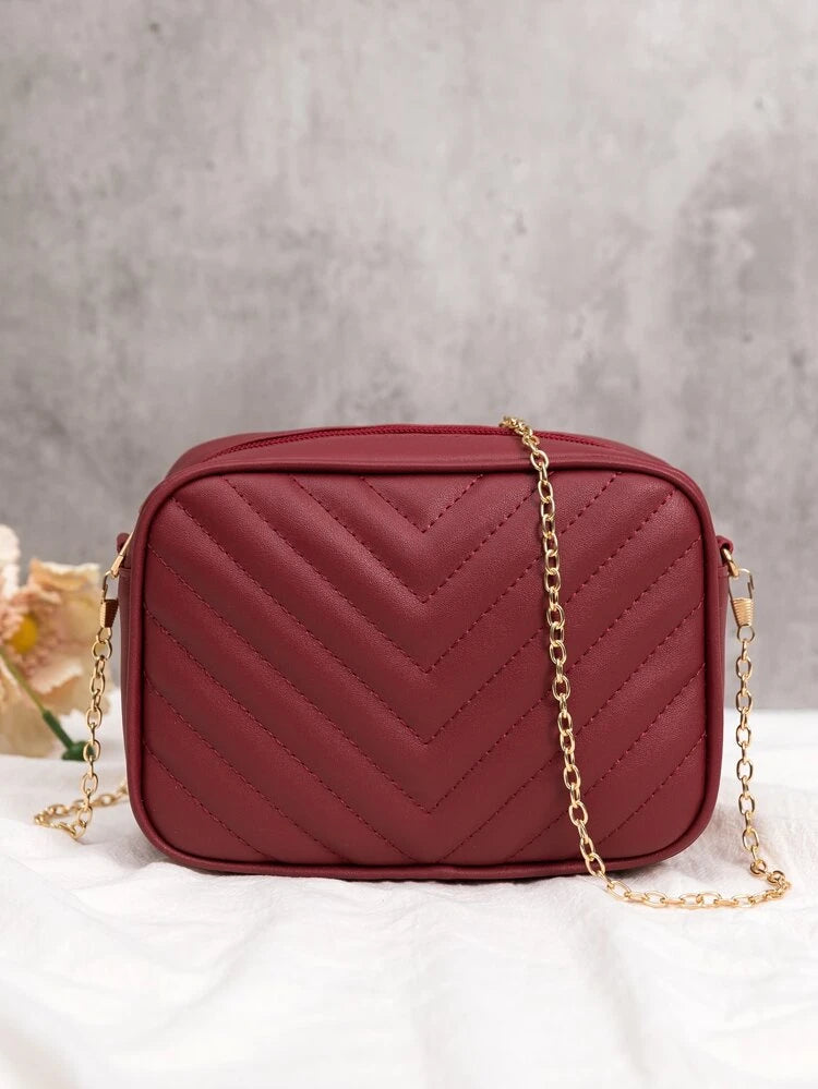 Shein - Mini Minimalist Chevron Square Chain Bag - Burgundy image 0