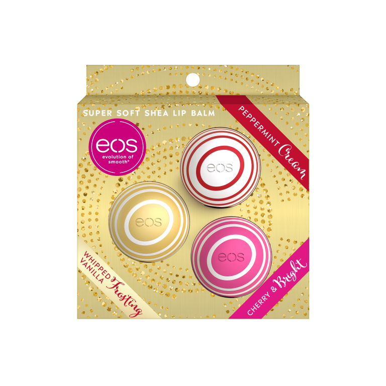 eos Holiday Lip Balm Sphere | Peppermint Cream, Whipped Vanilla Frosting and Cherry and Bright | Limited Edition | 0.25 oz | 3-Pack image 0