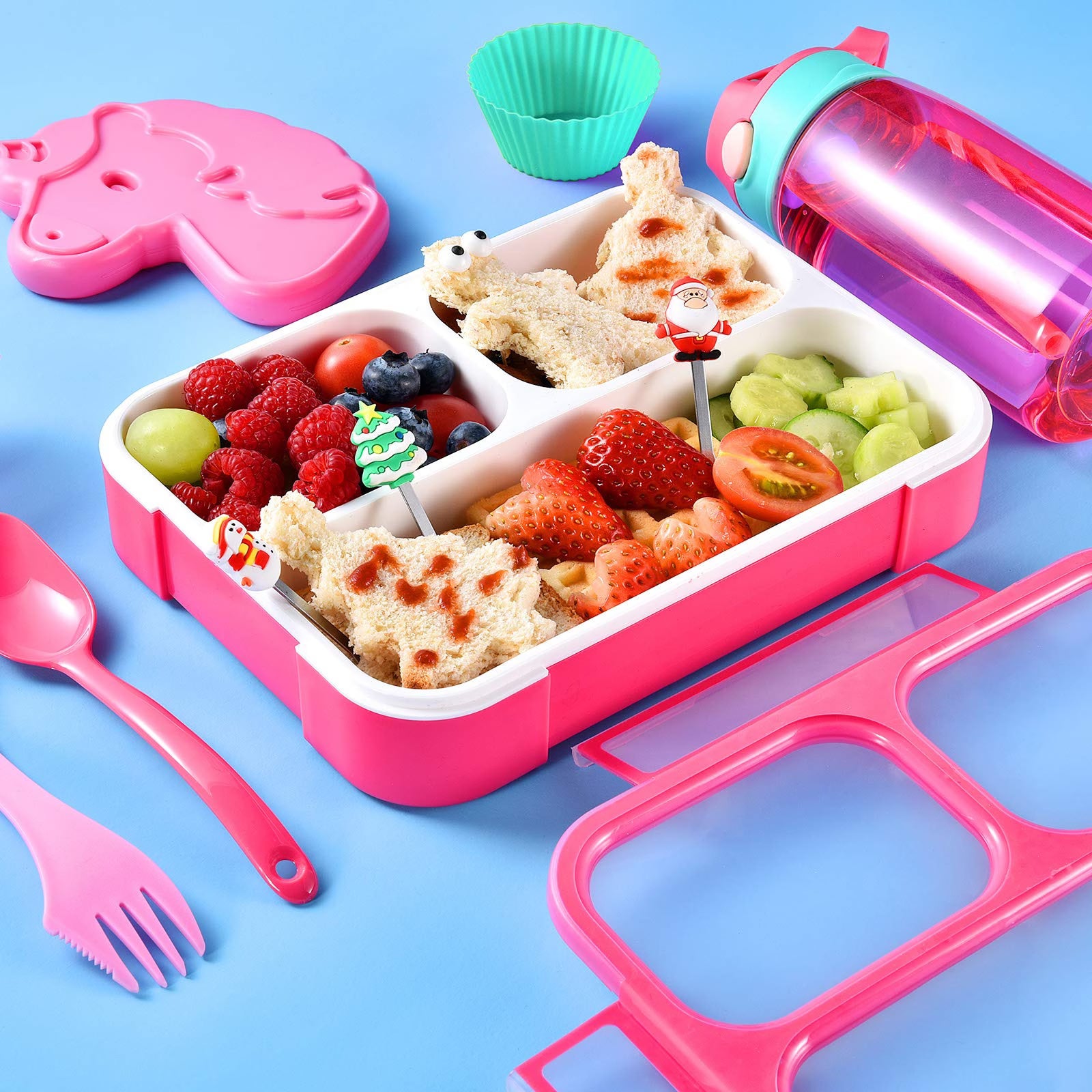 COO&KOO Unicorn Insulated Lunch Box Set with 3 Compartment Ice Pack Water Bottle Silicon Cap Spoon Salad Container Kid's School Supplies Ideal for Age 7-15 image 2