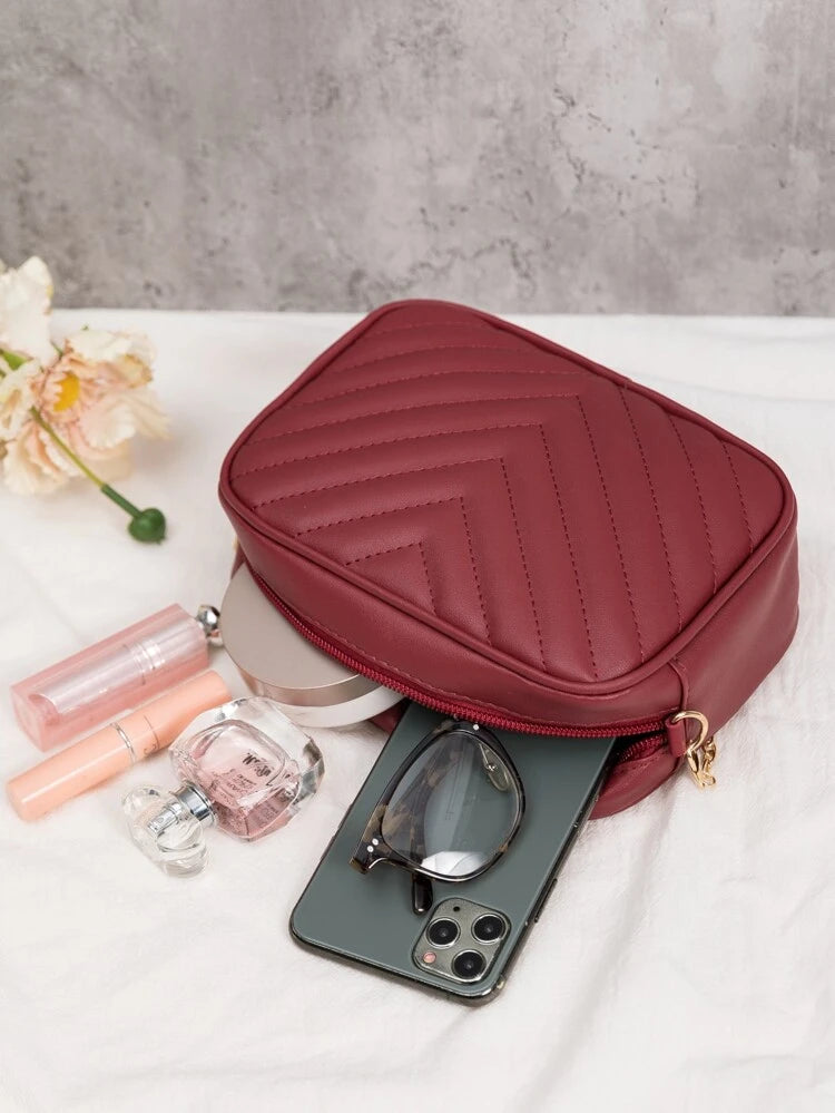 Shein - Mini Minimalist Chevron Square Chain Bag - Burgundy image 2