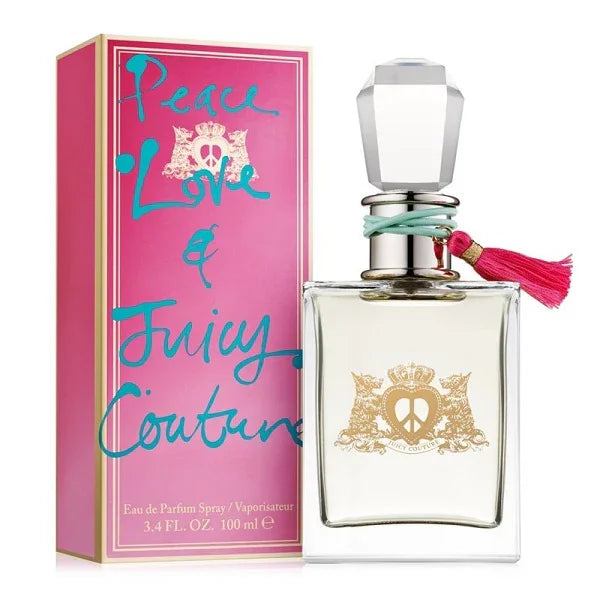 Elegant perfume bottle with pink box and gold crest design, tassel detail, 100ml size